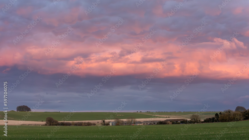 sunset over the countryside towards the Ridgeway