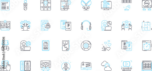 World Wide linear icons set. Global, Internet, Connectivity, Nerk, Diversity, Access, Communication line vector and concept signs. Interconnected,Worldwide,Web outline illustrations Generative AI
