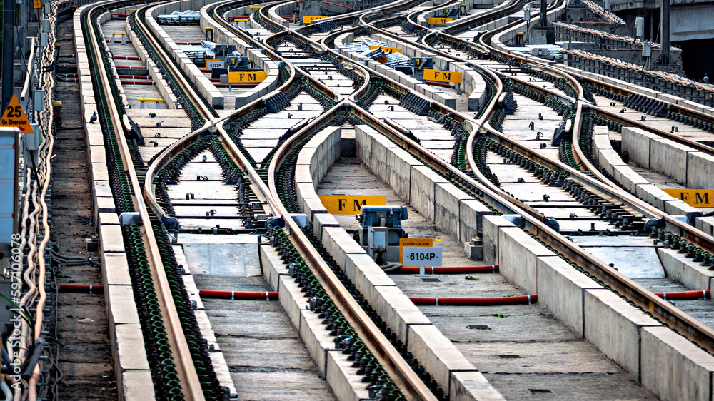 Complex metro train switching layout for shifting of train from one track to another.