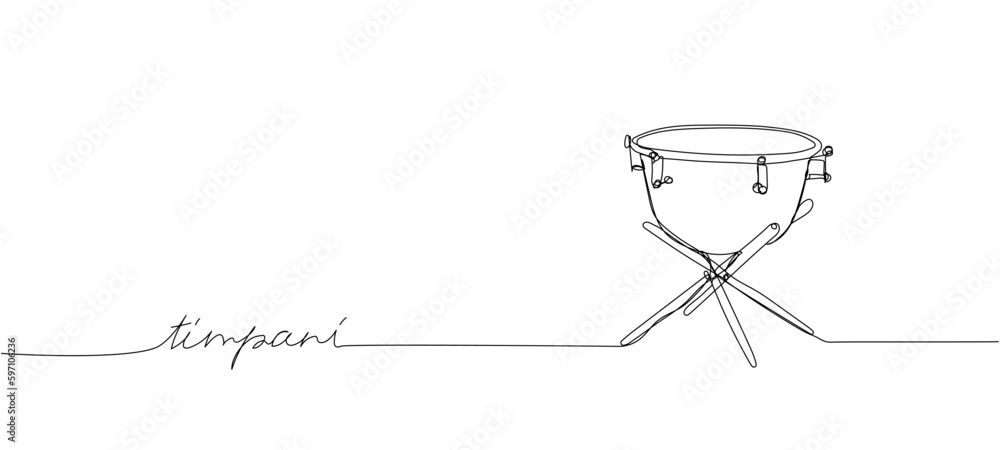 Timpani one line art. Continuous line drawing of Ethnic Drum, music, performer, song, vintage, rock, instrument, band, percussion, sound, bass, musician with an inscription, lettering, handwritten. Timpani one line art. Continuous line drawing of Ethnic Drum, music, performer, song, vintage, rock, instrument, band, percussion, sound, bass, musician with an inscription, lettering, handwritten.