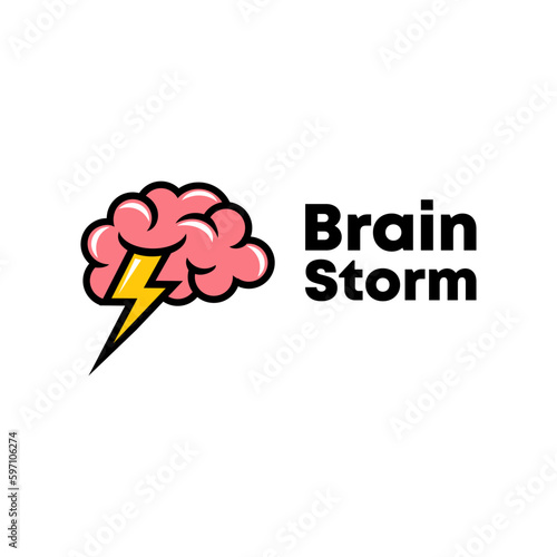 Brainstorm vector icon idea. Brain storm lighting power creative concept, mind illustration.
