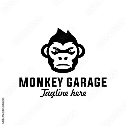 Photography logo monkey with a wrench, logo for a motorcycle repair shop or a motorcycle com