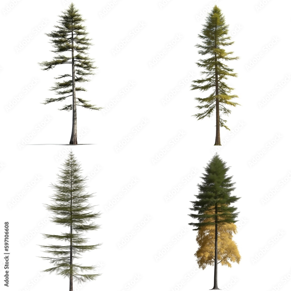 set of pine trees isolated on white