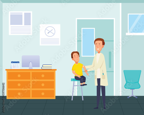 A doctor is giving a child a checkup at a hospital