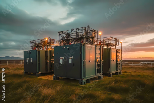 generator power supplies in a isolated landscape, generagtive ai photo