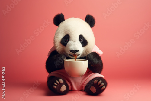 a cute panda drinking tea © imur