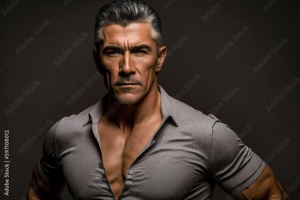 Muscular and attractive mature man posing in studio, isolated. Ai generated. Muscular and attractive mature man posing in studio, isolated. Ai generated.