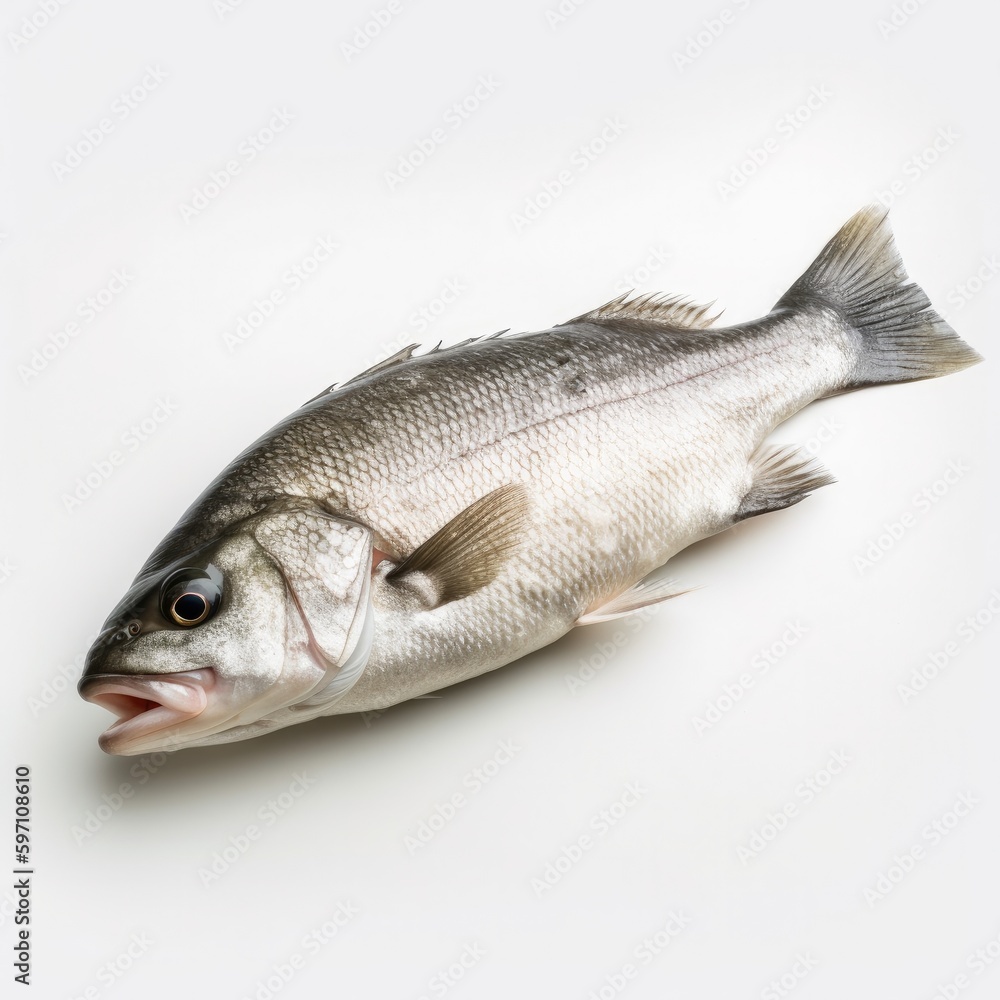 Fototapeta premium Sea Bass fish isolated on white. Generative AI