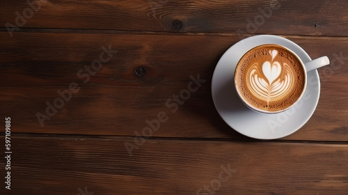latte coffee on wood with space