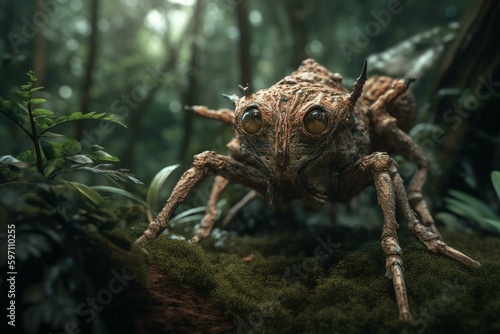 Serpetine creature in forest. Generative AI
