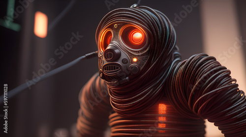 A humanoid entirely wrapped in cables with insane Details