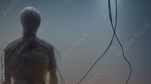 A humanoid entirely wrapped in cables with insane Details