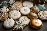 luxury Decorated Christmas cookie background, generative AI