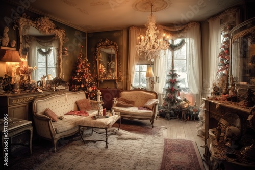Merry Xmas_and New Year living room decor, Generative AI