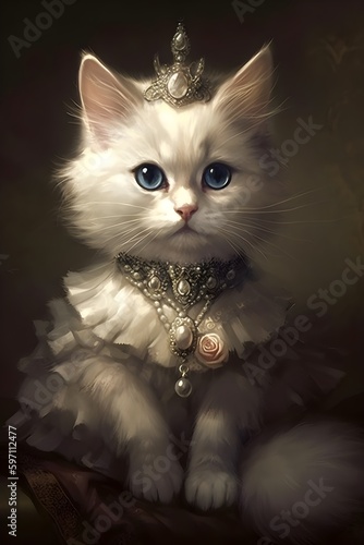 Cute kitten wearing a dress graphic illustration. Generative AI