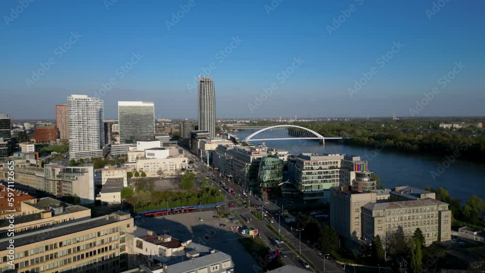 Beautiful blue sky over Bratislava, Slovakia, modern European capital, 4k Beautiful blue sky over Bratislava, Slovakia, modern European capital, 4k