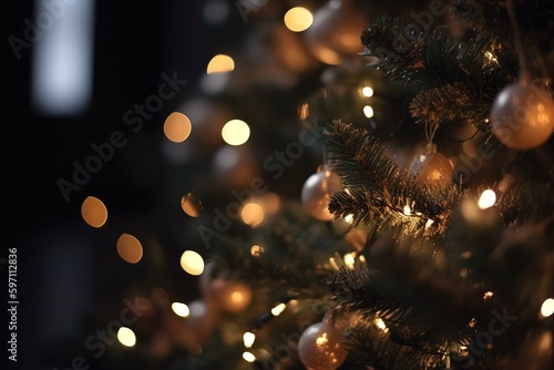 Christmas decoration, interior, lights, christmas tree, Generative Ai