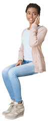 Young woman using phone isolated on white background