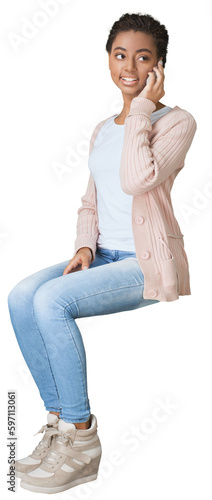 Obraz na płótnie Young woman using phone isolated on white background w salonie