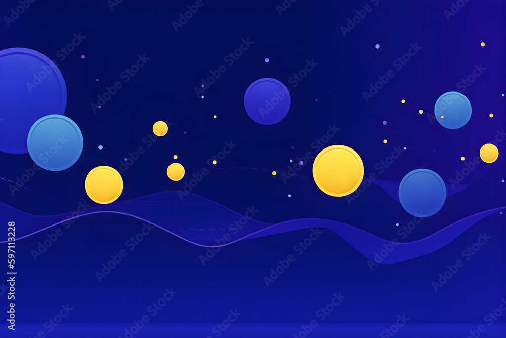 Cryptocurrency coins on blue background. Crypto and blockchain concept. AI generative