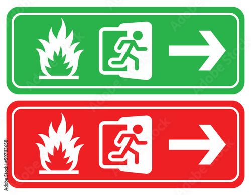 fire exit icon, red and white, vector illustration