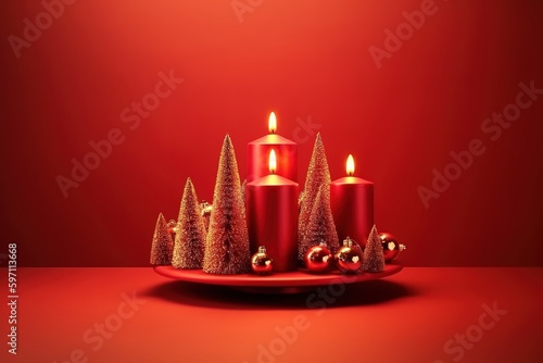 Hyper realistic table decor, candles, wreath, generative AI © krishnendu