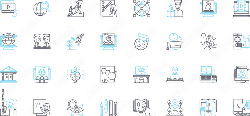 E-learning education linear icons set. Online, Interactive, Digital, Multimedia, Virtual, Remote, Blended line vector and concept signs. Responsive,Self-paced,Gamified outline illustrations E-learning education linear icons set. Online, Interactive, Digital, Multimedia, Virtual, Remote, Blended line vector and concept signs. Responsive,Self-paced,Gamified outline illustrations