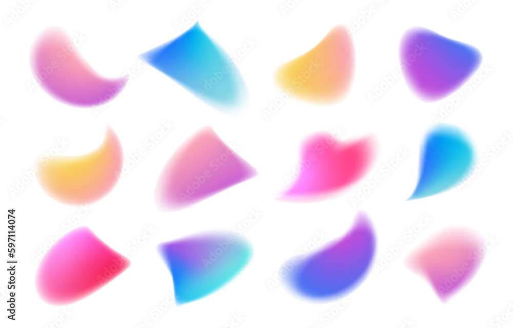 Y2k style blurred gradient abstract shapes set. Blurry organic shapes ...