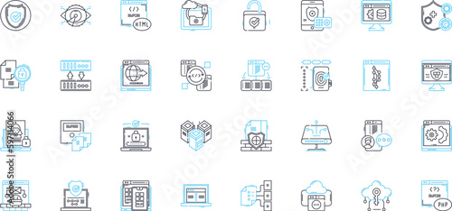 Data Privacy linear icons set. Security, Encryption, Breach, Protection, Privacy, Anonymization, Regulation line vector and concept signs. Compliance,Control,Surveillance outline illustrations