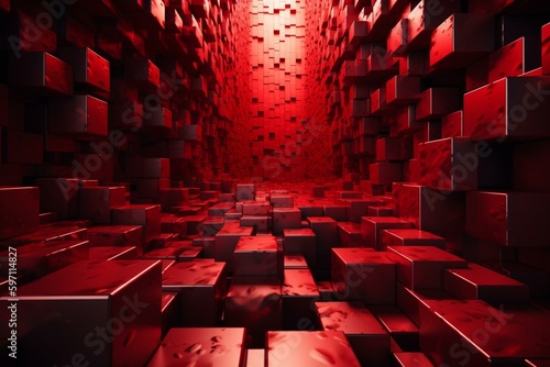 Red 3D cubes wallpaper with innovative technology theme. Generative AI