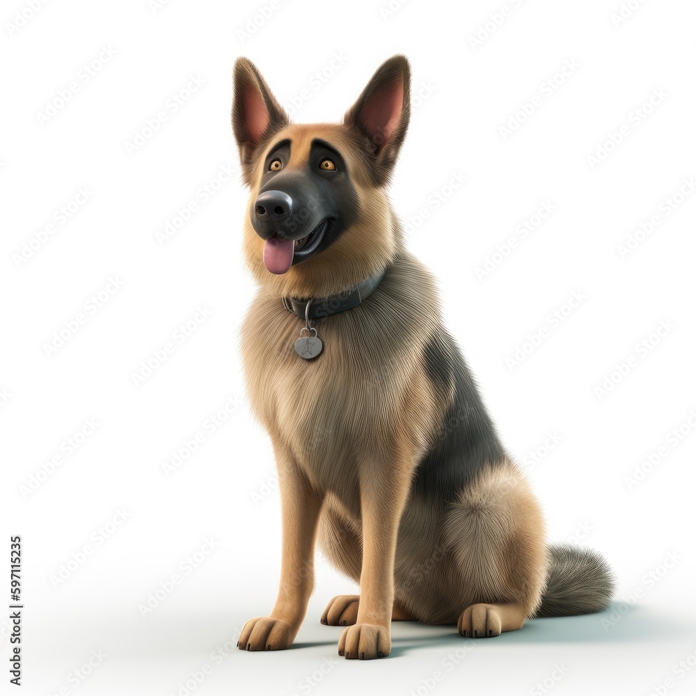 German Shepherd Dog dog illustration cartoon 3d isolated on white. Generative AI German Shepherd Dog dog illustration cartoon 3d isolated on white. Generative AI
