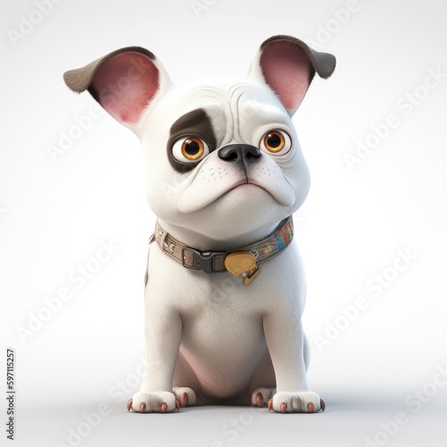 French Bulldog dog illustration cartoon 3d isolated on white. Generative AI