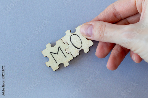 The acronym MO, which stands for Modus Operandi. The letters written on the puzzles. photo