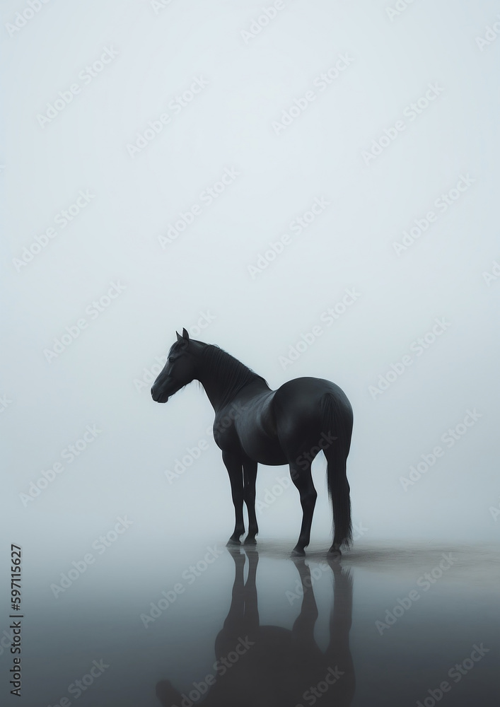 Fototapeta premium Black Horse on Beach