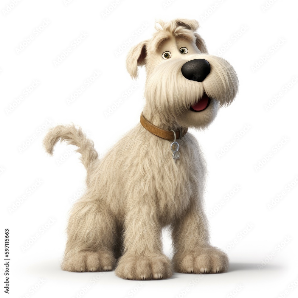 Soft Coated Wheaten Terrier dog illustration cartoon 3d isolated on white. Generative AI