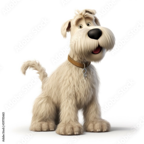 Soft Coated Wheaten Terrier dog illustration cartoon 3d isolated on white. Generative AI