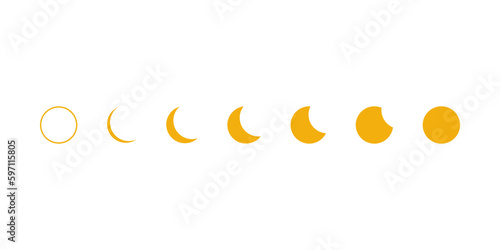 Yellow moon different phases or lunar phase waxing and waning magic mysterious boho on white background flat vector black icon design.