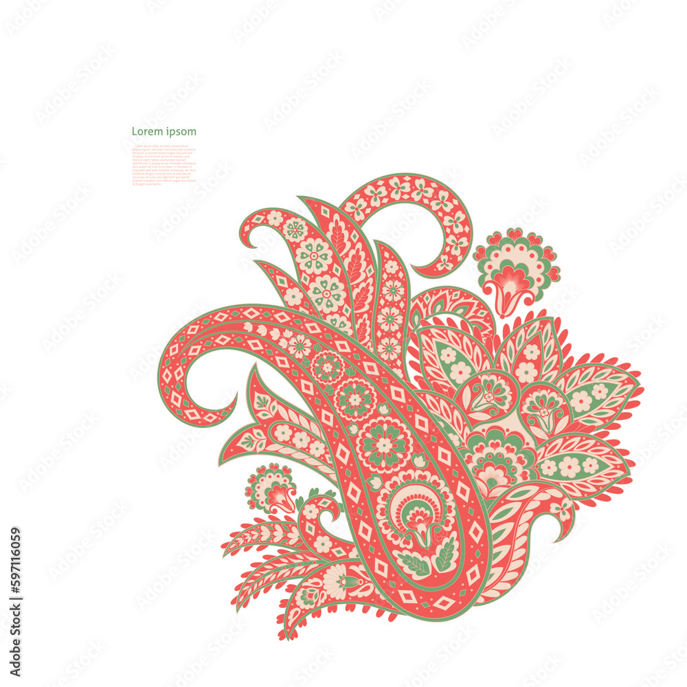 Paisley isolated. Card with paisley isolated for design. Floral pattern. Embroidery floral vector pattern.