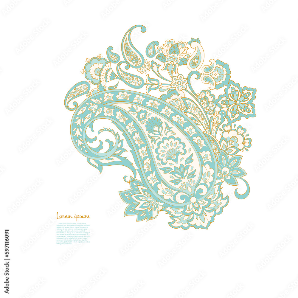 Paisley isolated pattern. Damask floral illustration in batik style