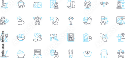 Occupational therapy linear icons set. Rehabilitation, Independence, Health, Wellness, Function, Mobility, Assistance line vector and concept signs. Adaptation,Adaptability,Rehabilitation outline