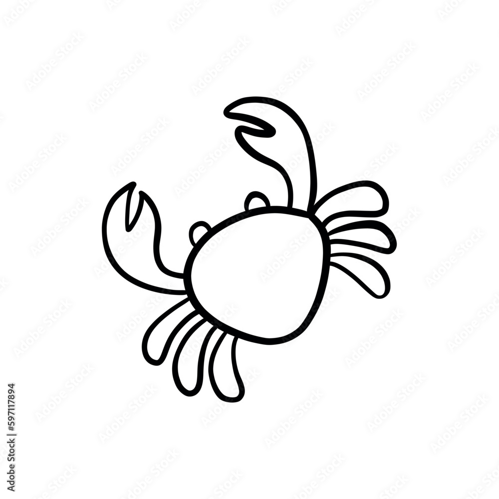 Crab character smiling with big claws on white. Crab character smiling with big claws on white.