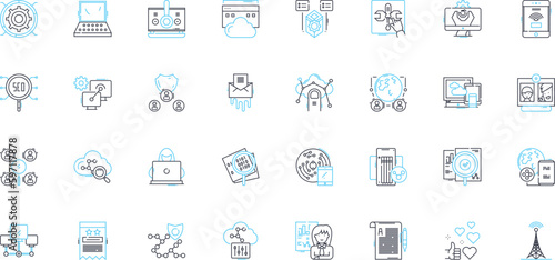 Cybersecurity measures linear icons set. Firewall, Encryption, Authentication, Authorization, Malware, Phishing, Cryptography line vector and concept signs. Intrusion,Vulnerability,Zero-day outline photo