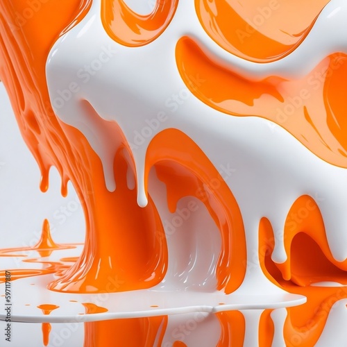 hyperrealistic soft focus melting bright orange and white 3d paint for an experimental art exhibition in the style of Cinema 4D rendering
