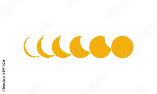 Yellow moon different phases or lunar phase waxing and waning magic mysterious boho on white background flat vector black icon design.