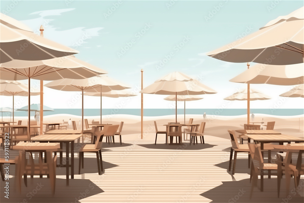 empty beach bar with beach umbrellas and tables on sand, and inviting people summer vacation. empty beach bar with beach umbrellas and tables on sand, and inviting people summer vacation.