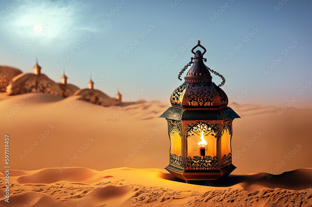 Ornamental Arabic lantern with burning candle glowing at night. Festive greeting card, invitation for Muslim holy month Ramadan Kareem. Dark background
Ornamental Arabic lantern with burning candle glowing at night. Festive greeting card, invitation for Muslim holy month Ramadan Kareem. Dark background