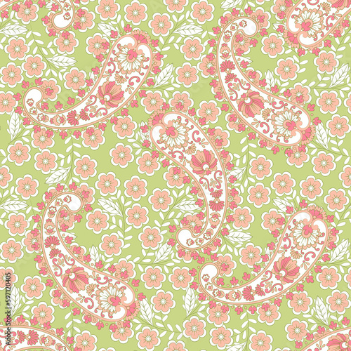 Floral Seamless Asian Textile Background. Paisley Pattern