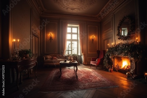Living room with xmas decorations Interior  generative AI