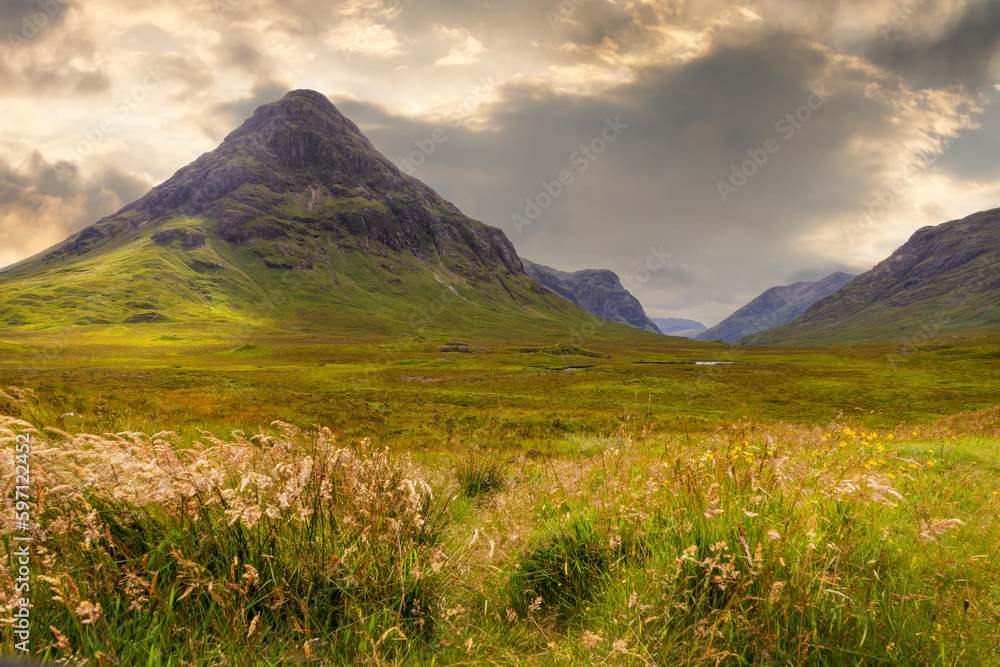 Glencoe viewpoint landscape at sunset, Highlands of Scotland, UK Glencoe viewpoint landscape at sunset, Highlands of Scotland, UK