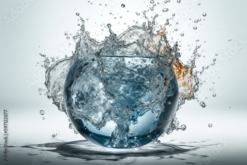 A mesmerizing spherical water splash in 3D, isolated on a white background. Generative AI